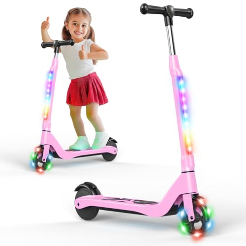 SISIGAD Trottinette Electrique Enfant 6-8-10 Ans Scooter Électrique Enfant 5.3 Pouces avec Lumière LED Colorée & 3 Hauteurs Ajustables, Patinette Enfant...