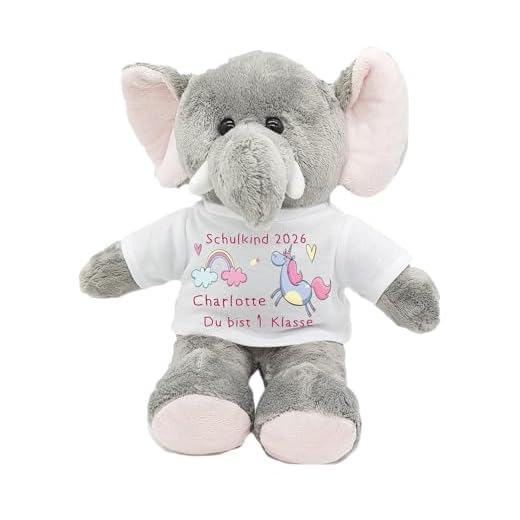 Kilala personalisierter Elefant Kuscheltier 2022 für die Zuckertüte Schultüte mit Wunschname zur Einschulung Glücksbringer