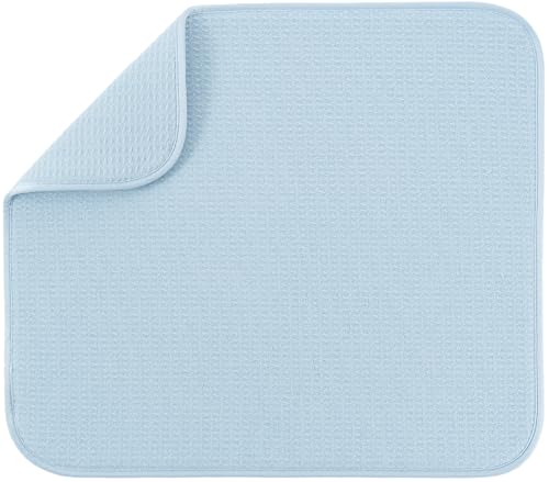 Image of S&T INC. Dish Drying Mat, 16 inch x 18 inch, Absorbent Microfiber Kitchen Counter Mat, Dish Drying Pad for Dishes, Utensils, Pots and Pans, Large, Sky Blue