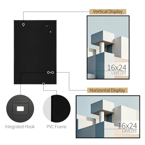 Image of Lavezee 16x24 Poster Frame Black, 6 Packs Lightweight 16 x 24 Poster Frames for Wall Mounting, Display 16 by 24 Pictures, Posters & Art Prints Vertically or Horizontally
