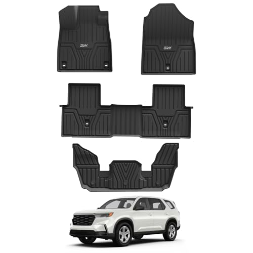 3W Floor Mats Fit for 2025 2024 2023 Honda Pilot, Custom Fit Floor Liner for 1st 2nd and 3rd Row Full Set TPE All-Weather Car Liners, Black 5. Pilot|23-25|Floor Mats