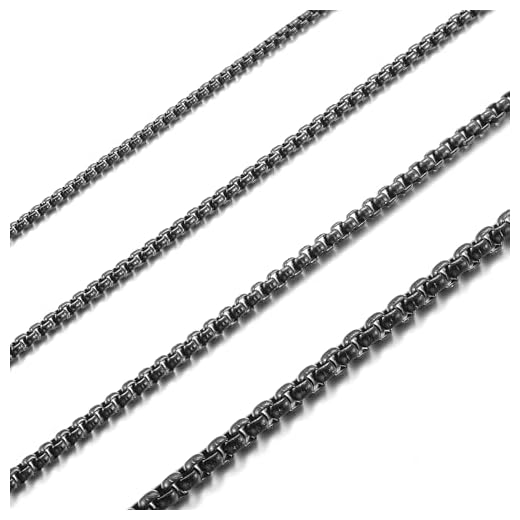 RWQIAN Collier Hommes Acier Inoxydable Chaîne Noir Chaîne Vénitienne 50cm Homms Briolette Chaîne Femmes Boîte Collier Largeur 3mm
