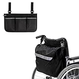 2Pcs Wheelchair Storage Bag Set, Large Capacity Waterproof Organizer Pouch with Adjustable Straps for Wheelchairs, Mobility Scooters, Rollators (Black)
