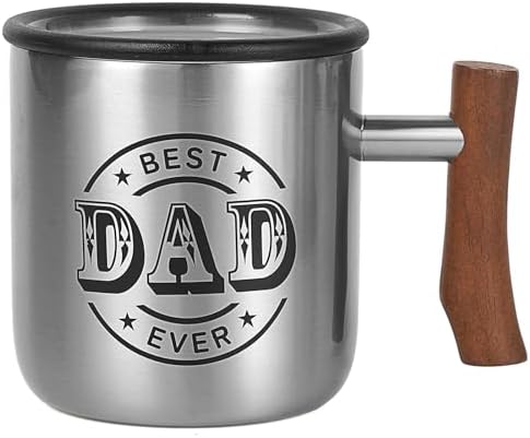 Birthday Gifts for Dad, Father's Day Gifts from Daughter Son, BEST DAD EVER 14 Oz Insulated Tumbler with Wooden Handle, Christmas Gifts for Dad, Grandpa, Husband (Silver 14oz)