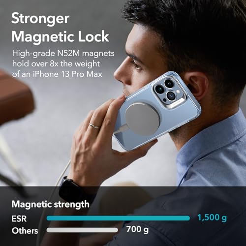 Image of ESR for iPhone 13 Pro Max Case, Compatible with MagSafe, Built-in Camera Ring Stand, Military-Grade Protection, Magnetic Phone Case for iPhone 13 Pro Max, Classic Kickstand Case (HaloLock), Clear