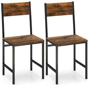 Giantex Dining Chairs Set of 2, Industrial Kitchen Chairs with Metal Legs, Slanted Back, Rustic Wood Grain, Armless Side Chairs for Dining Room, Restaurant, Living Room, Rustic Brown & Black