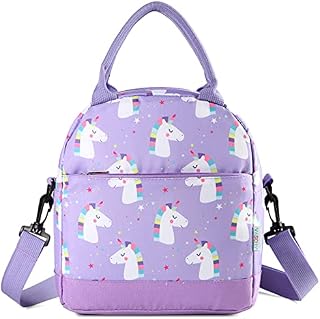 VASCHY Lunch Bag for Kids, Insulated Thermal Lunch Box Bag for Girls Water Resistant Portable Toddler Lunch Cooler Bag with Detachable Shoulder Strap for School, Kindergarten, Picnick(Purple Unicorn)
