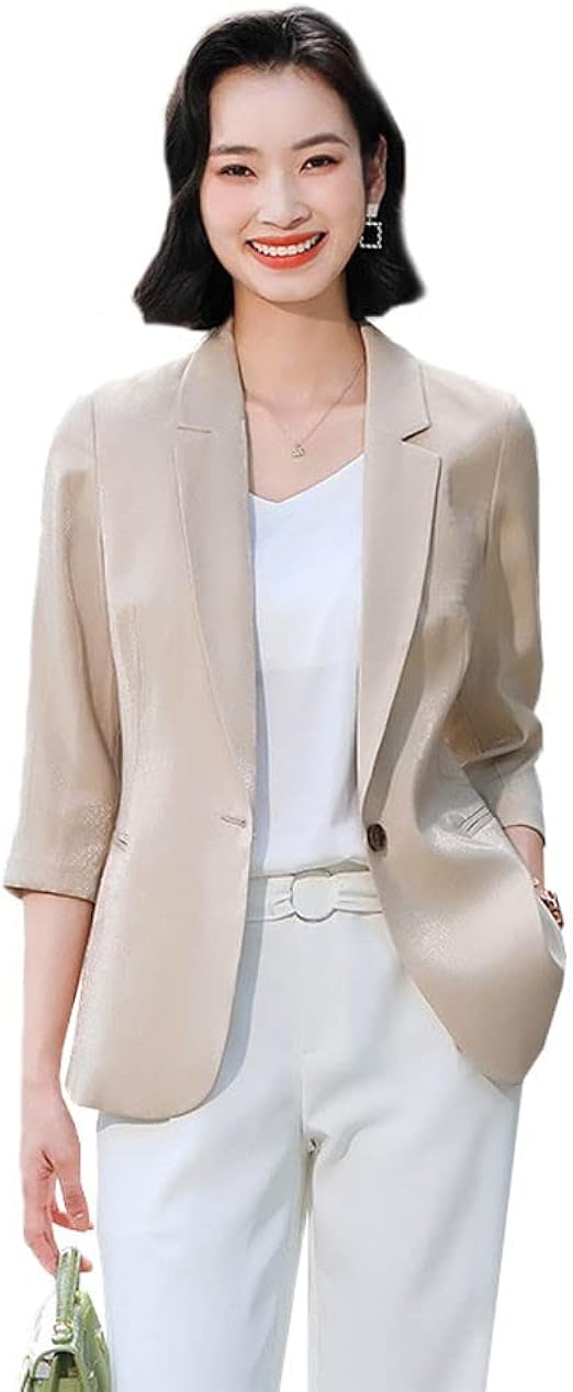 Amazon Cream スーツ レディース コート ジャケット トップス カーディガン フォーマル オフィスウエアー 3 4スリーブ バックル ラペル 閃光 ファッション カジュアル スリム ビジネス オフィス 事務服 通勤 入学式 七五三 コート ジャケット 通販