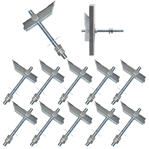 11 tacos basculantes de acero al carbono galvanizado, M8 x 100 mm, tacos plegables para colgar objetos pesados en paneles de yeso para tablas de cortina, paneles de yeso, ladrillos de hormigón, techo