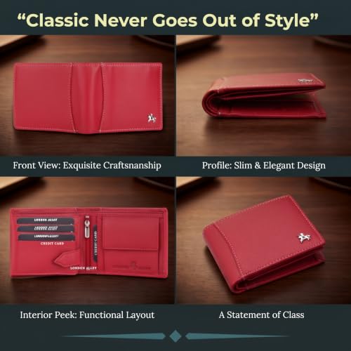 Image of LONDON ALLEY Slavia Red Leather Wallet for Men, 6 Card Slot | RFID Protected