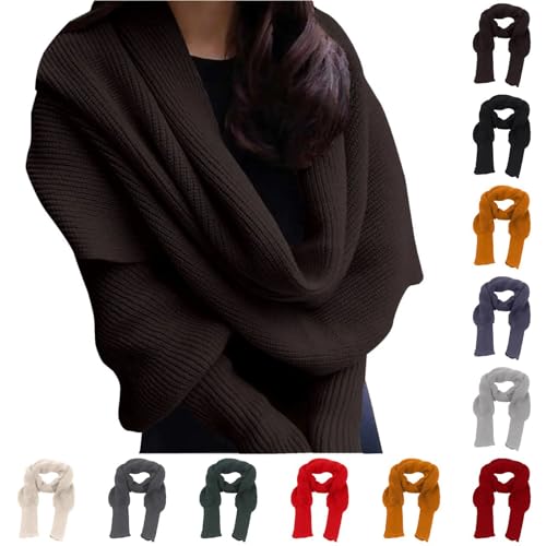 Sweater Scarf with Sleeves for Women Winter Loose Knitted Shawl Wraps Autumn Chunky Long Warm Crochet Cape Scarves