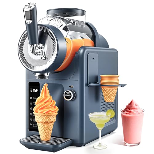 SYINTAO Slushie Machine No Ice Needed, 2-in-1 Frozen Drink & Soft Serve Ice Cream Maker, Self-Chilling Slushy Maker with 5 Presets, LED Display & Auto Clean for Home & Party (Blue-gray)