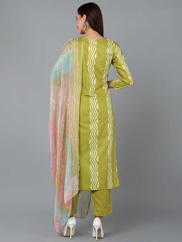 Image of Vaamsi Women's Silk Blend Geometric Printed Straight Kurta Pant with Dupatta
