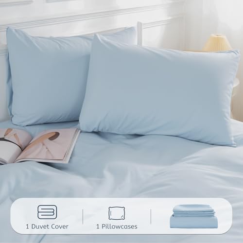 Image of NEXHOME PRO Twin Duvet Cover,Blue 2 Pieces Duvet Cover Set, Soft and Lightweight 100% Washed Microfiber Comforter Cover Set for All Season(Blue Twin, 66 x 90)-No Comforter