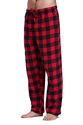 Cyz Men's 100% Cotton Super Soft Flannel Plaid Pajama Pants-Blackredgingham-L #TOP1