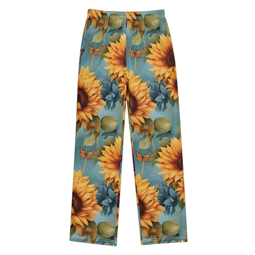 Sunflower Butterfly Long Pajama Pants Elastic Waist PJ Bottoms with Pockets S A1110762