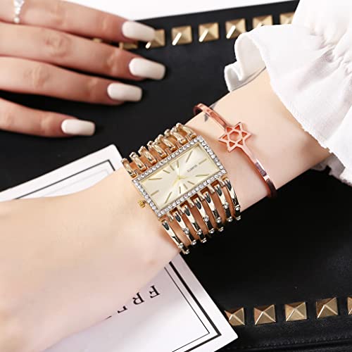 Luxury Women's Rectangular Dial Quartz Bracelet Watch - Stylish Diamond Gold Timepiece for Elegant Gifting - Image 4