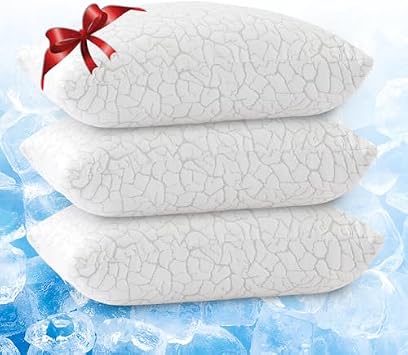 Cooling Pillows for Sleeping 3 Pack, Adjustable Shredded Memory Foam Pillows Queen Size, Firm Bed Pillows for Side, Back, Stomach, Hot Sleepers, Cold Pillow with Removable Washable Cover