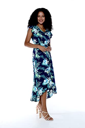 Image of Family Matching Hawaiian Clothes, Orchid Breeze Navy | Lightweight 100% rayon • Family matching outfits • Beach vacations • Luaus • Cruises • Family photos