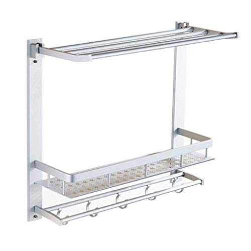 Msuiiixcccc Shelf- Bathroom Lavatory Double Shelf Wall Mount Rusoof Brushed Space Aluminum (Size : 60cm)