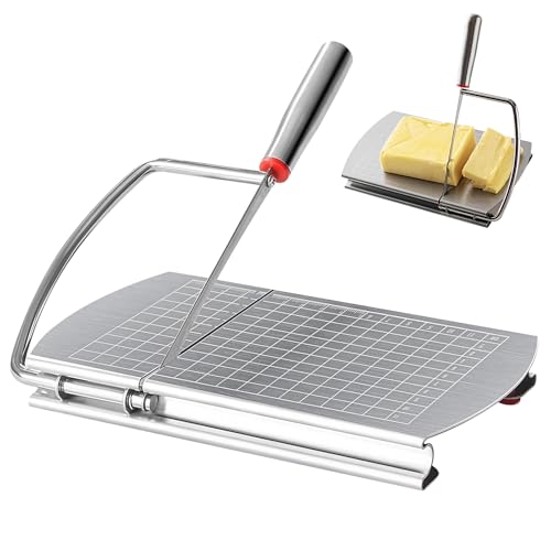 OBEST Trancheuse à fromage en acier inoxydable, coupe-fromage avec fil, coupe-fromage avec grille graduée, trancheuse à fromage, coupe-beurre, convient pour le fromage en bloc, le beurre, les