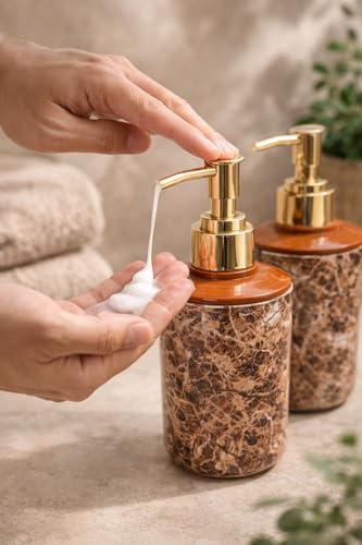 Image of Italian Design Liquid Soap Dispenser| Sanitizer Dispenser | Lotion Dispenser | Shampoo Dispenser | Handwash Bottle | Metallic Grey Finish, 350ml (Brown Gold Pump)