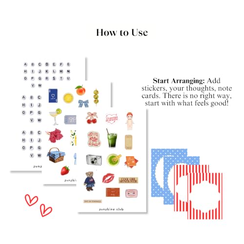 Image of Sunshine Club Aesthetic Junk Journaling & Scrapbook Kit | A5 Premium Notebook | 3 Playful Sticker Sheets | 25 Colourful Scrap Paper Sheets | 4 Note Cards | Perfect for Gifting