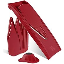 Mandoline Food Slicer Borner V1 Starter Set by Reston Lloyd V-Slicer with 3 Blade Inserts & Food Holder Made in Germany Fruit & Vegetable Chopper Multiple Settings Color Red