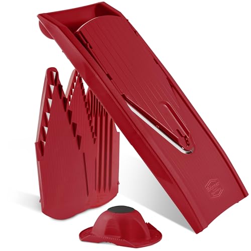 Mandoline Food Slicer Börner V1 (Starter Set) by Reston Lloyd • V-Slicer with 3 Blade Inserts & Food Holder • Made in Germany • Fruit & Vegetable Chopper • Multiple Settings • Color: Red
