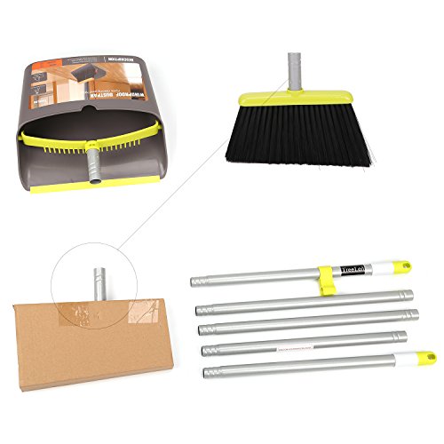 Image of TreeLen Broom and Dustpan Set, TreeLen Broom with Dust Pan with Long Handle Combo Set for Office and Home Standing Upright Sweep Use with Lobby