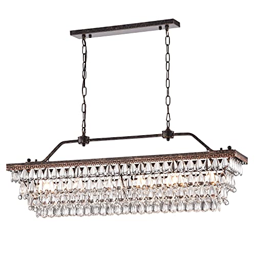Edvivi Rectangular Linear Crystal Chandelier 40 in. W, 6 Lights