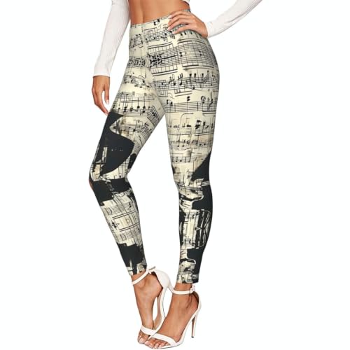Leggings de compresión suave para mujer con estampado de partituras musicales