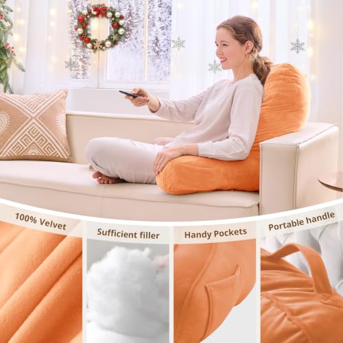 Image of Sasttie Reading Pillow for Bed, Back Pillow for Sitting Up, Orange | 23 inch Backrest Support Cushion for Couch, Sofa, and Floor, Dorm Essentials, OEKO-TEX, Adjustable Down Alternative Fill