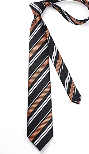 Image of Enlision Mens Ties Stripe Tie and Pocket Square Set Classic Formal Woven Neckties Handkerchief Cufflinks Wedding