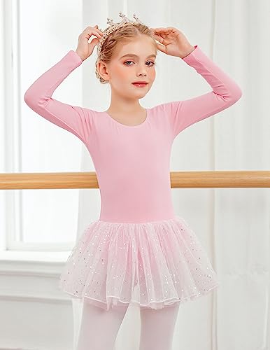 Zaclotre Girls Ballet Tutu Long Sleeve Leotards Dance Dress Ballerina Costume With Skirt Pink Size 4-5 Toddler #TOP2