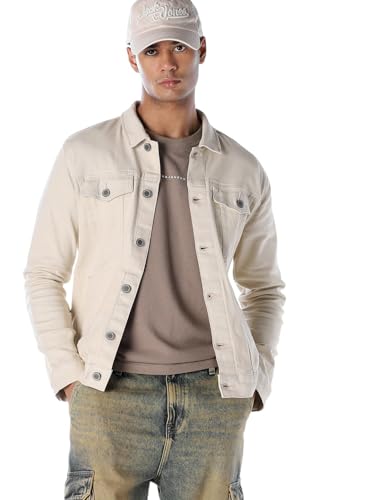 Image of JACK & JONES Men's Spread Collar Cotton Standard Length Washed Denim Jacket