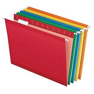 Pendaflex Reinforced Hanging Folders, Letter Size, Assorted Colors (Green, Blue, Red, Yellow, Orange) 1/5 Cut, Tabs and…