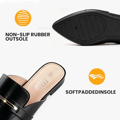 Image of MUSSHOE Mules for Women - Suede Slip On Backless Loafers with Cushioned Insole and Non-Slip Sole, Pointed Toe Flats for Office Work Business Casual