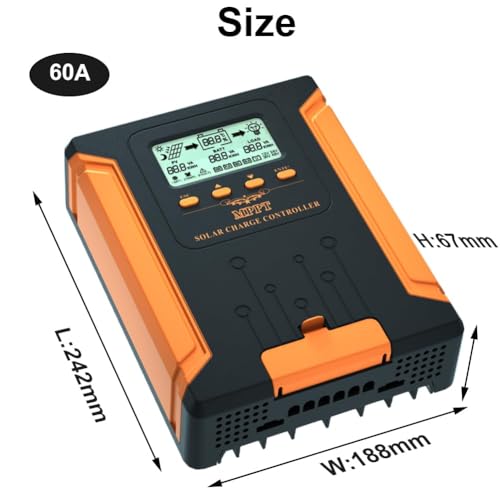 iSunergy 60A 180V MPPT Solar Charge Controller 12V/24V/36V/48V Auto, Heat-Dissipating Metal Housing, Dual Fans, and LCD Display, for LiFePO4, Gel, Lithium, SLD, FLD, and Ternary Battery by iSunergy - Image 3