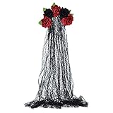 Funsveta Day of the Dead Headpiece Rose Floral Crown Lace Veil Halloween Costume Dress Up Accessory