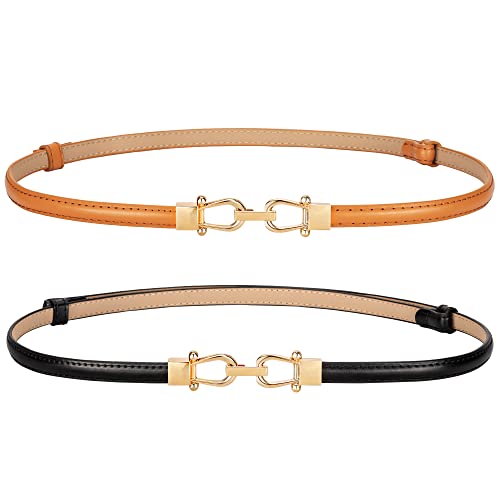 Macoking Womens Thin Belt Skinny Belts For Dresses Adjustable Leather Belt (Black+Brown) #TOP13