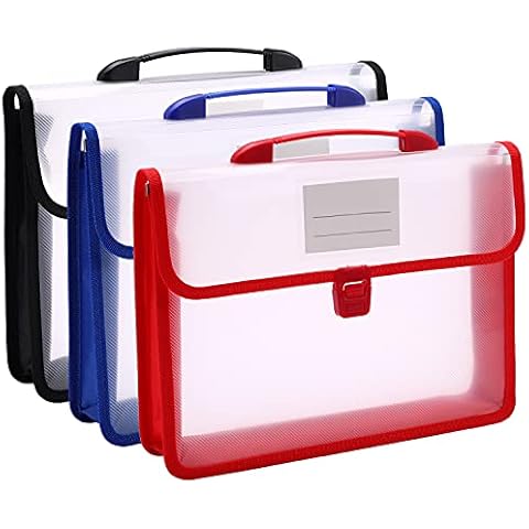 3 Pcs A4 Popper Wallet Plastic Folder Poly Pockets Envelope, Expanding File Folders with Button & Portable Handle, Waterproof Document Organiser Business Card,Premium File Pouch for School Office Home Cover