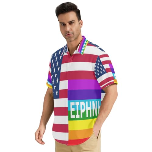 Chemise infroissable homme manches courtes design paix arc-en-ciel et drapeau USA S