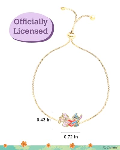 Disney Womens Stitch and Angel Heart Lariat Bracelet - 18kt Flash Plated Adjustable Stitch Bracelet Officially Licensed4