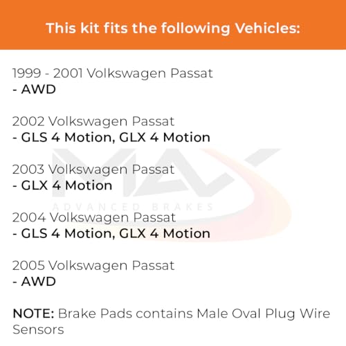 Image of Max Advanced Brakes Front & Rear Brake Kit Compatible With 1999-2002 2003 2004 2005 VW Passat AWD GLX GLS 4 Motion Replacement Geomet Coated OE Disc Brake Rotors and Ceramic Brake Pads
