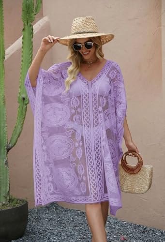 Image of Sexy Elegant Lace Beach Cover Up for Women, Bathing Suit Cover Up, V-Neck Swimsuit Coverup for Poolside, Seaside and Party