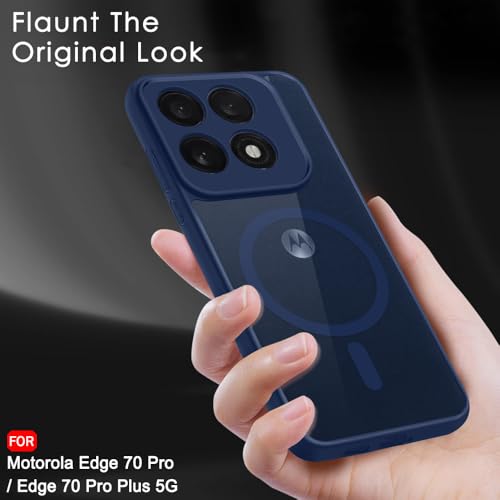 Image of TheGiftKart Hybrid Shockproof Back Cover Case for Motorola Moto Edge 70 Pro /Edge 70 Pro Plus 5G | Hard Back Cover Case (PC & TPU, MagSafe Compatible, Transparent Clear Back, Blue Sides)