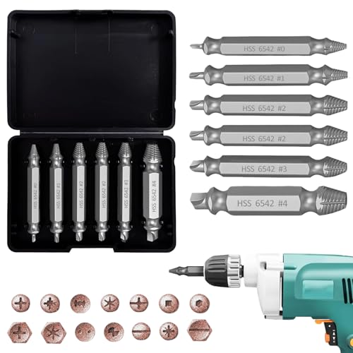 6 Piezas Extractor De Tornillos Rotos, Extractores de Tornillos, Juego de Extractores de Pernos para Tornillo Rotos, Dañados o Difíciles