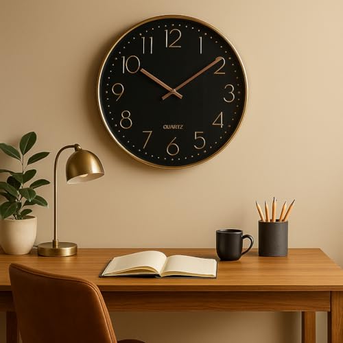 Image of Xtore Modern Round Wall Clock with Luxurious Finish (Pack of 1, Black & RG)