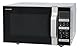 SHARP R-860S Mikrowelle mit Grill & Heißluft – 25 L, 900 W, 6 Automatikprogramme, Flat Table, LCD-Display, Inkl. Crisper-Blech & Rost, Kindersicherung, Pizza-Funktion, Silber/Schwarz